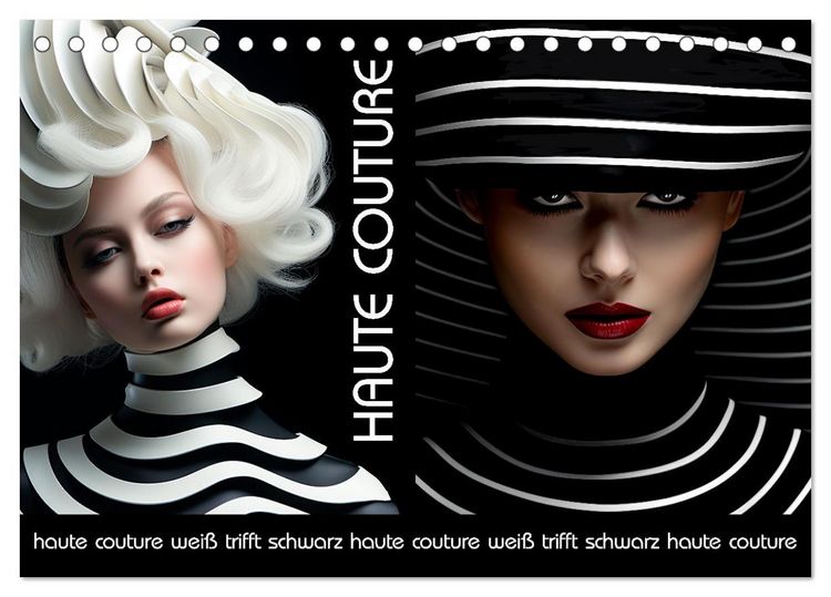 Produktbild: Haute Couture - Wei&szlig; trifft Schwarz (Tischkalender 2026 DIN A5 quer), CALVENDO Monatskalender