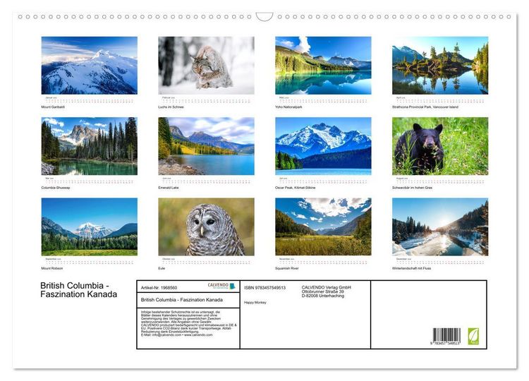 Produktbild: British Columbia - Faszination Kanada (Wandkalender 2026 DIN A2 quer), CALVENDO Monatskalender