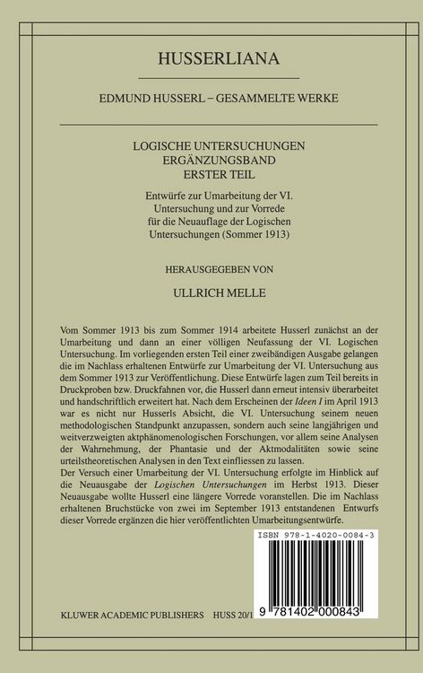 Produktbild: Logische Untersuchungen Erg&auml;nzungsband Erster Teil
