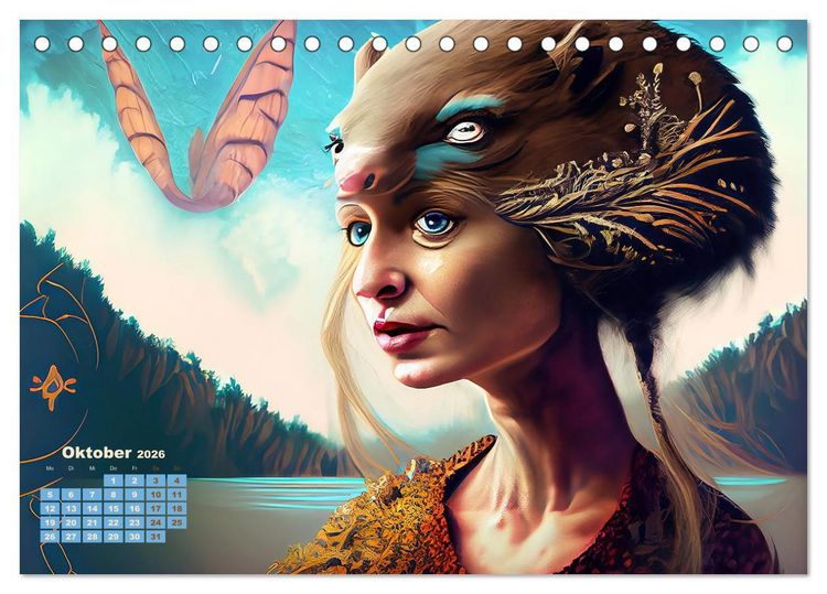 Produktbild: Fantasy Tier Frauen Portraits (Tischkalender 2026 DIN A5 quer), CALVENDO Monatskalender