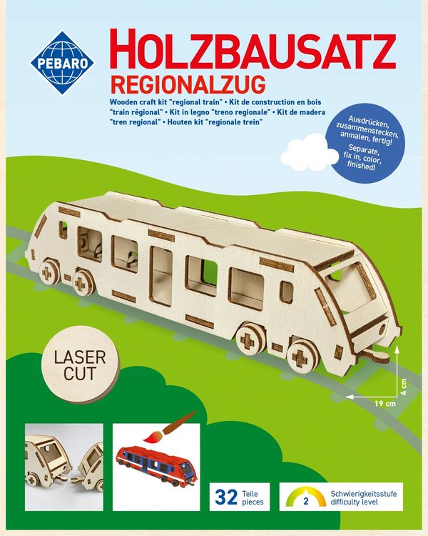 Produktbild: PEBARO 850/0L - Holzbausatz Regionalzug Lasercut, 32 Teile, Holzkonstruktion zum Zusammenstecken