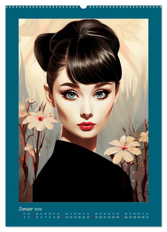 Produktbild: Glanz der Filmdiven. Art Nouveau Paintings im Poster-Stil (Wandkalender 2026 DIN A2 hoch), CALVENDO Monatskalender