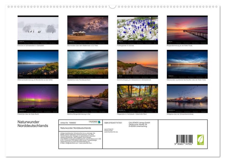 Produktbild: Naturwunder Norddeutschlands (hochwertiger Premium Wandkalender 2026 DIN A2 quer), Kunstdruck in Hochglanz