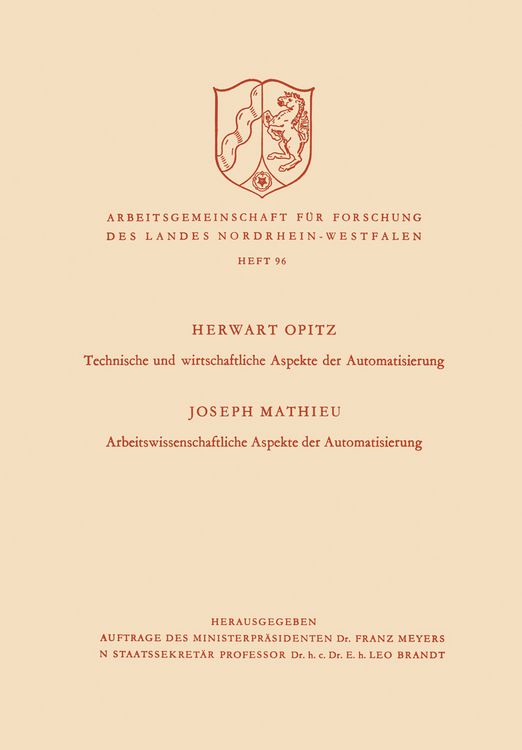 Produktbild: Technische und wirtschaftliche Aspekte der Automatisierung. Arbeitswissenschaftliche Aspekte der Automatisierung