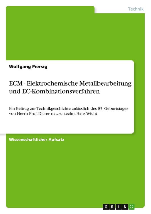 Produktbild: ECM - Elektrochemische Metallbearbeitung und EC-Kombinationsverfahren