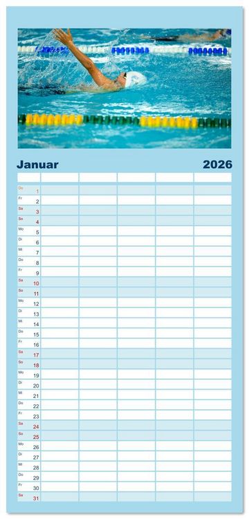 Produktbild: Familienplaner 2026 - Schwimmen - Bahn f&uuml;r Bahn mit 5 Spalten (Wandkalender, 21 x 45 cm) CALVENDO