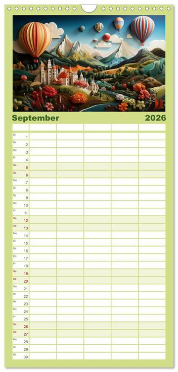 Produktbild: Familienplaner 2026 - Paper Art mit 5 Spalten (Wandkalender, 21 x 45 cm) CALVENDO