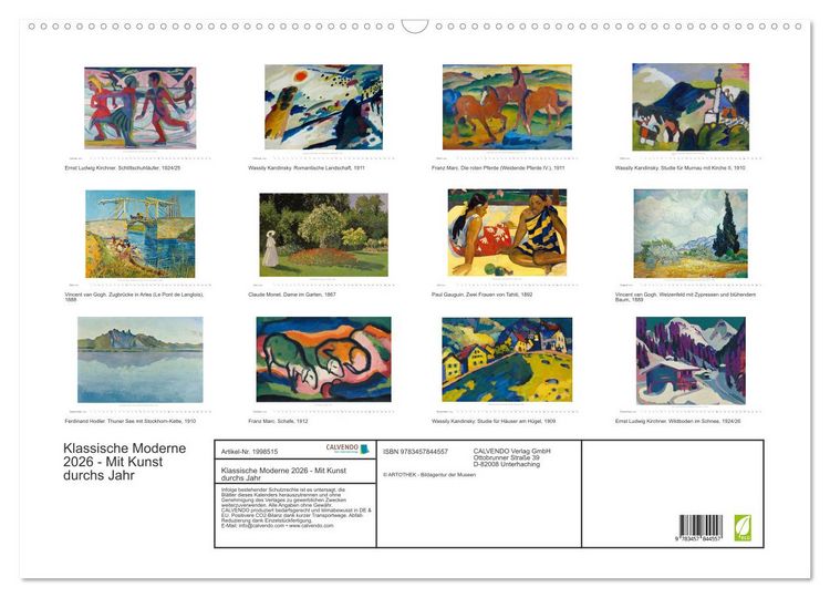 Produktbild: Klassische Moderne 2026 - Mit Kunst durchs Jahr (Wandkalender 2026 DIN A2 quer), CALVENDO Monatskalender