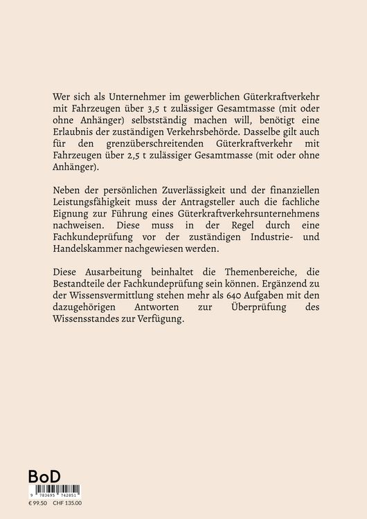 Produktbild: Vorbereitung Zur Fachkundepr&uuml;fung f&uuml;r G&uuml;terkraftverkehrsunternehmer
