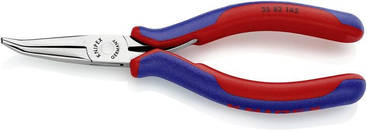 Produktbild: Knipex 35 82 145 Elektronik- u. Feinmechanik Flachrundzange 45&deg; gebogen Werkzeugstahl 145mm