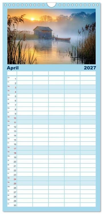 Produktbild: Familienplaner 2027 - Malerische Seenlandschaft mit 5 Spalten (Wandkalender, 21 x 45 cm) CALVENDO