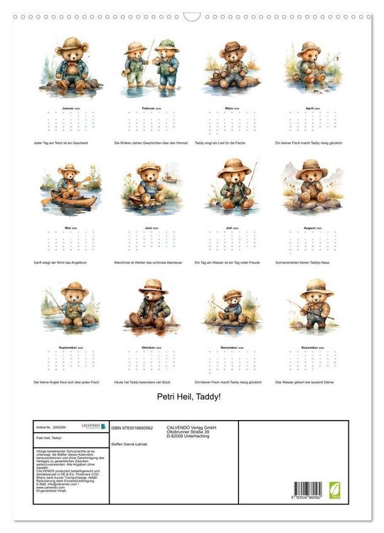 Produktbild: Petri Heil, Taddy! (Wandkalender 2026 DIN A2 hoch), CALVENDO Monatskalender