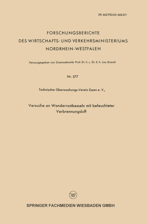 Produktbild: Versuche an Wanderrostkesseln mit befeuchteter Verbrennungsluft