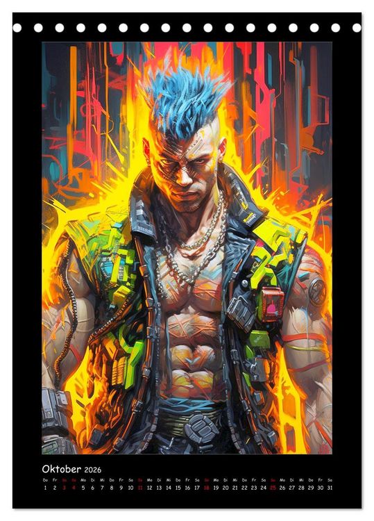 Produktbild: Cyberpunk Heroes. Futuristische Fusion von Technik und Kunst (Tischkalender 2026 DIN A5 hoch), CALVENDO Monatskalender