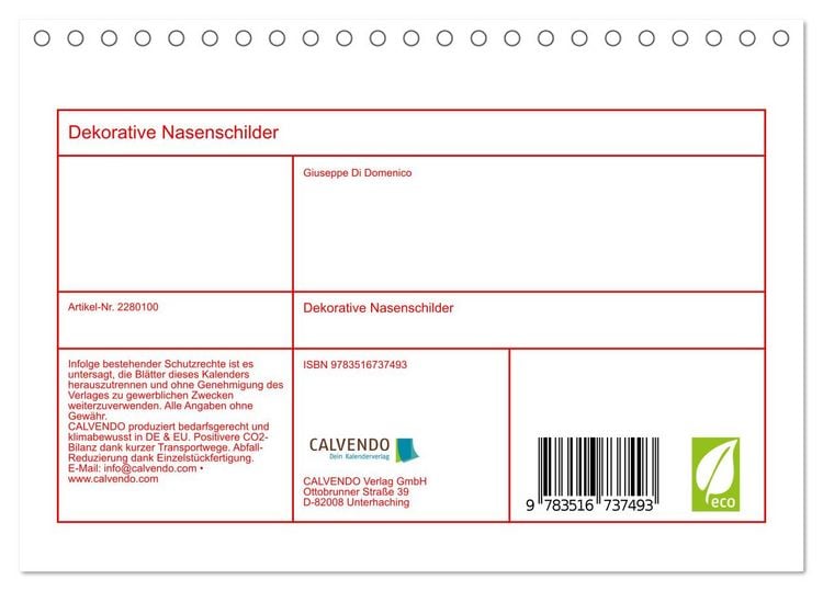 Produktbild: Dekorative Nasenschilder (Tischkalender 2026 DIN A5 quer), CALVENDO Monatskalender