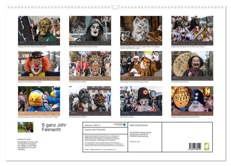 Produktbild: S ganz Johr Fasnacht (Wandkalender 2026 DIN A2 quer), CALVENDO Monatskalender