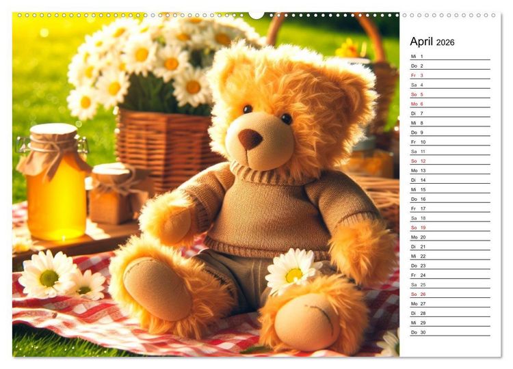 Produktbild: Teddys - Die Jahresreise der KI-Teddyb&auml;ren (hochwertiger Premium Wandkalender 2026 DIN A2 quer), Kunstdruck in Hochglanz