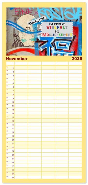 Produktbild: Familienplaner 2026 - Enjoy your life - Genie&szlig;e das Leben mit 5 Spalten (Wandkalender, 21 x 45 cm) CALVENDO