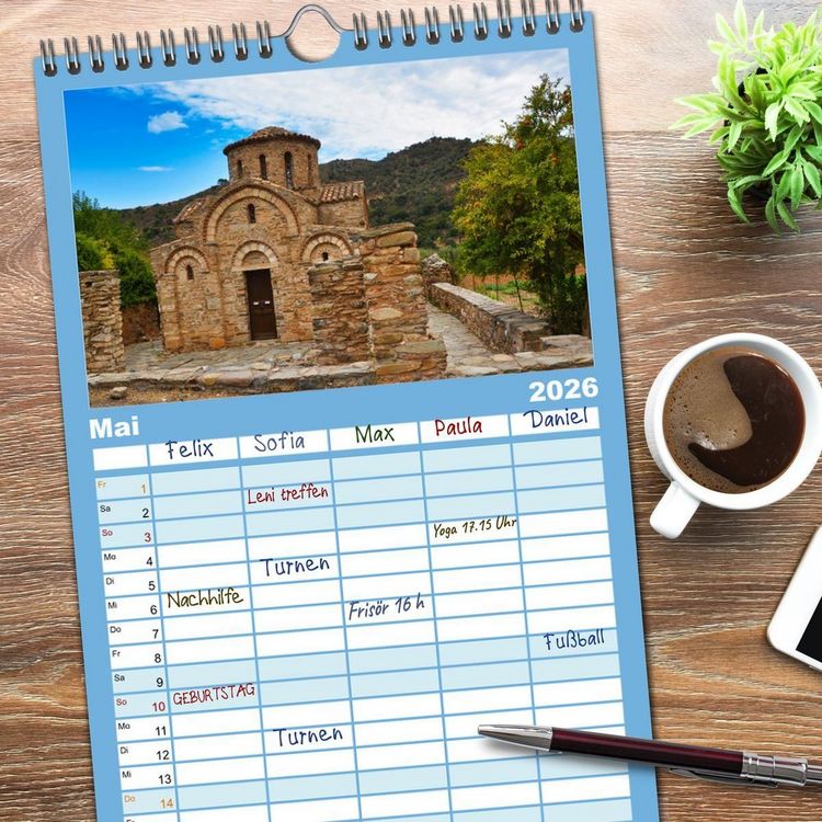 Produktbild: Familienplaner 2026 - Kreta - Insel der Kapellen mit 5 Spalten (Wandkalender, 21 x 45 cm) CALVENDO