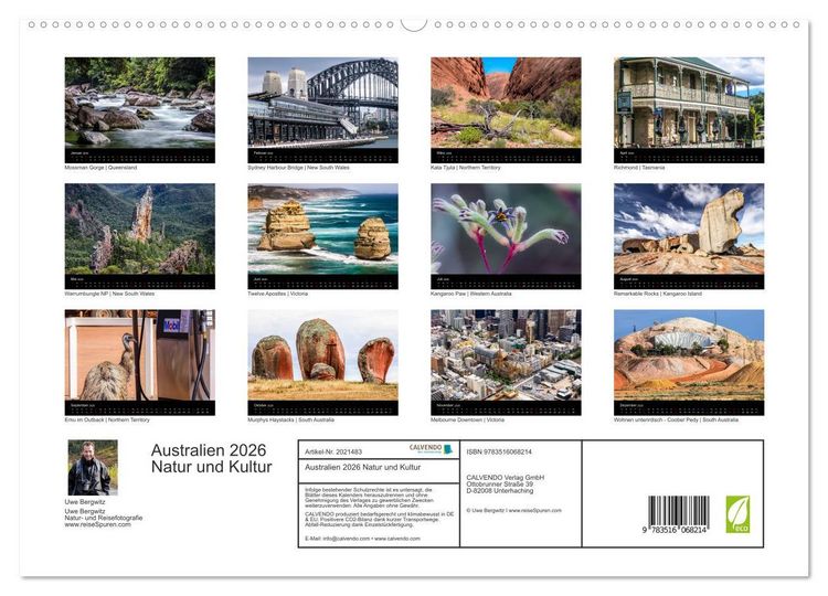 Produktbild: Australien 2026 Natur und Kultur (hochwertiger Premium Wandkalender 2026 DIN A2 quer), Kunstdruck in Hochglanz