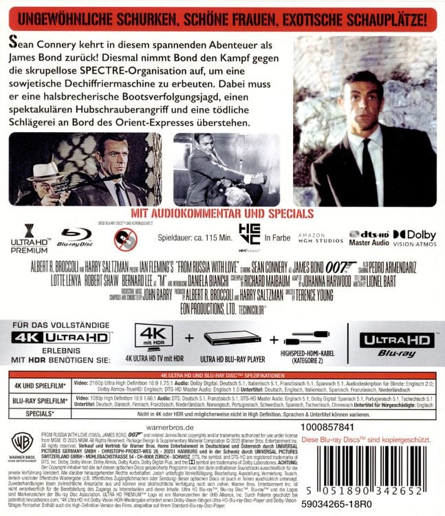 Produktbild: James Bond - Liebesgr&uuml;&szlig;e aus Moskau (4K Ultra HD) + (Blu-ray)