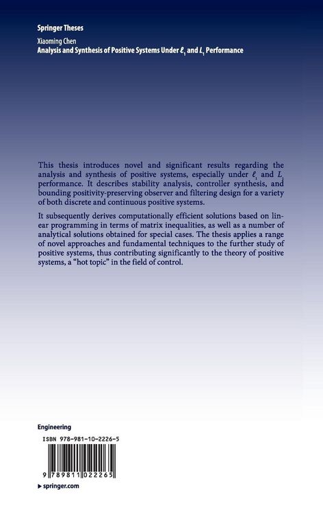 Produktbild: Analysis and Synthesis of Positive Systems Under ℓ1 and L1 Performance