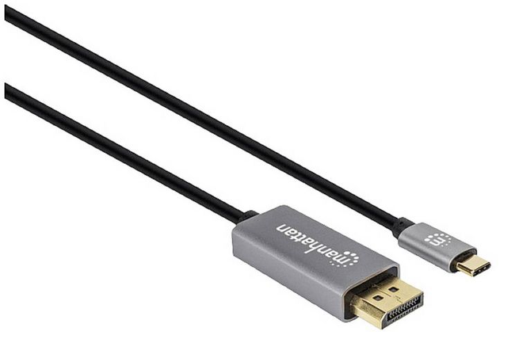 Produktbild: Manhattan DisplayPort / USB-C&reg; Anschlusskabel DisplayPort Stecker, USB-C&reg; Stecker 3.00 m Grau, Schwarz 354851 dreifach geschirmt, vergoldete Steckko