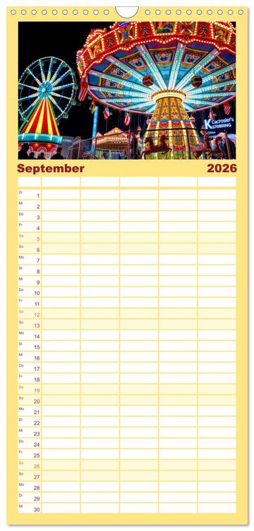 Produktbild: Familienplaner 2026 - Riesenr&auml;der und Kirmes mit 5 Spalten (Wandkalender, 21 x 45 cm) CALVENDO