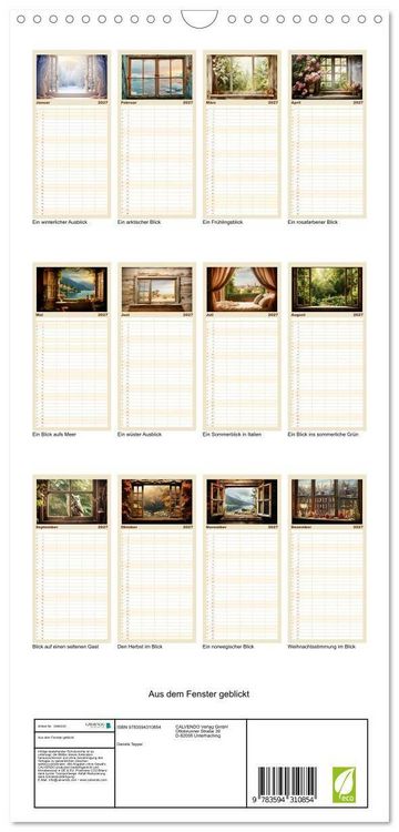 Produktbild: Familienplaner 2027 - Aus dem Fenster geblickt mit 5 Spalten (Wandkalender, 21 x 45 cm) CALVENDO