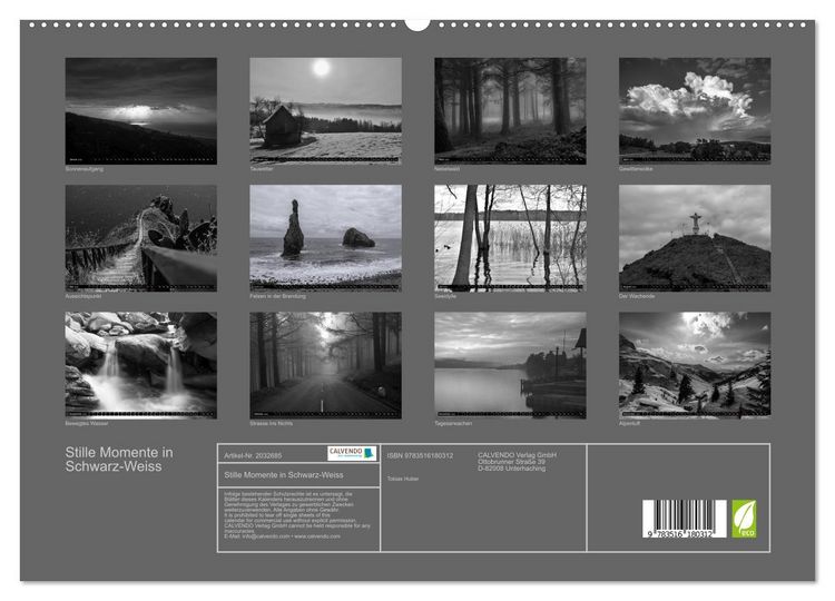 Produktbild: Stille Momente in Schwarz-Weiss (hochwertiger Premium Wandkalender 2026 DIN A2 quer), Kunstdruck in Hochglanz