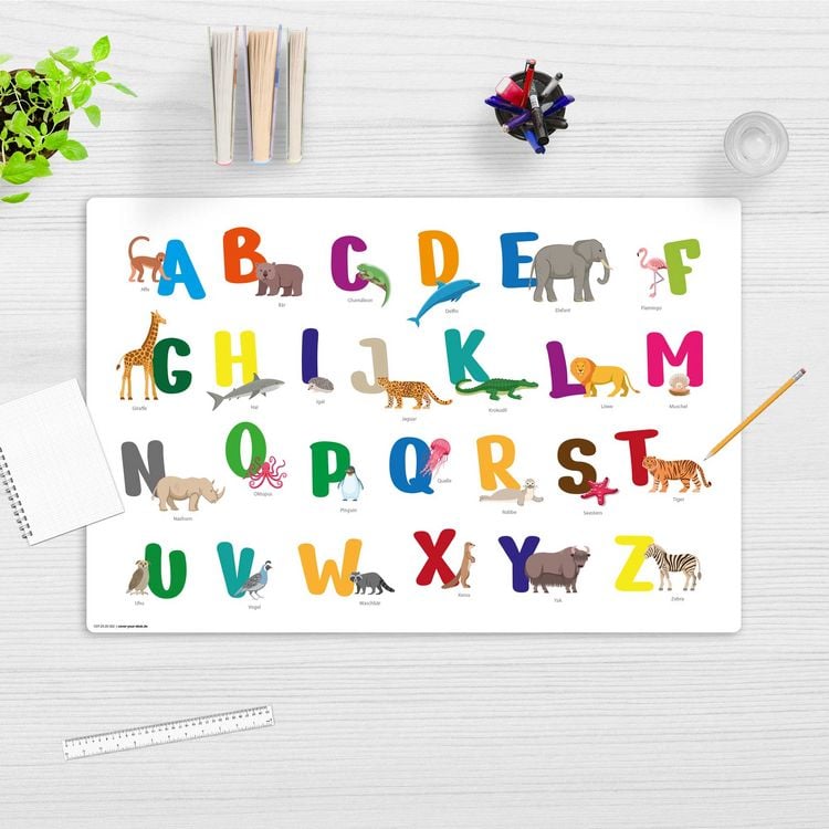 Produktbild: Cover-your-desk Schreibtischunterlage f&uuml;r Kinder Buntes ABC mit Tieren, aus hochwertigem Vinyl , 60 x 40 cm