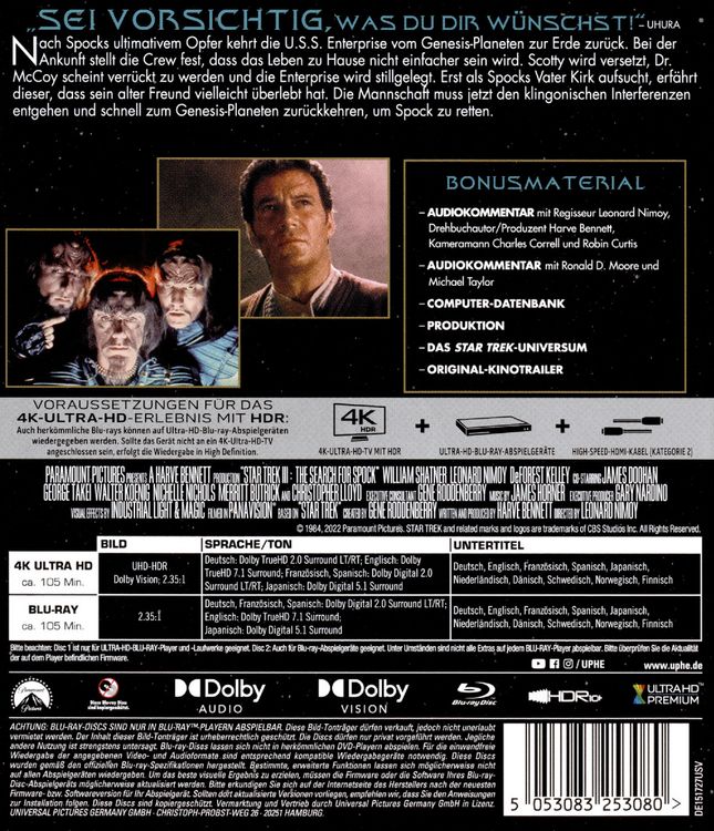Produktbild: STAR TREK III - Auf der Suche nach Mr. Spock (4K Ultra HD) (+ Blu-ray)
