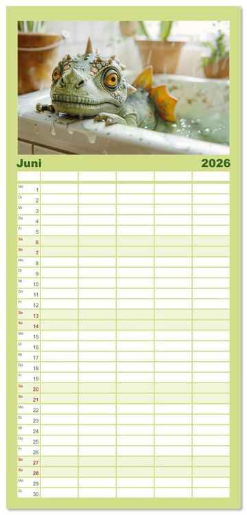Produktbild: Familienplaner 2026 - Wie w&auml;re es mit einem Dinosaurier als Haustier? mit 5 Spalten (Wandkalender, 21 x 45 cm) CALVENDO