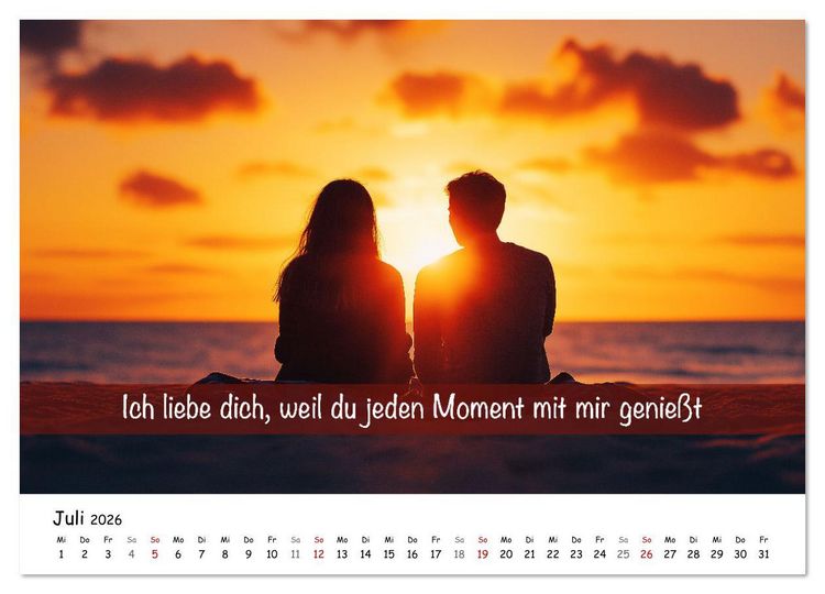 Produktbild: ICH LIEBE DICH - Unsere Liebe in zw&ouml;lf Gr&uuml;nden (hochwertiger Premium Wandkalender 2026 DIN A2 quer), Kunstdruck in Hochglanz