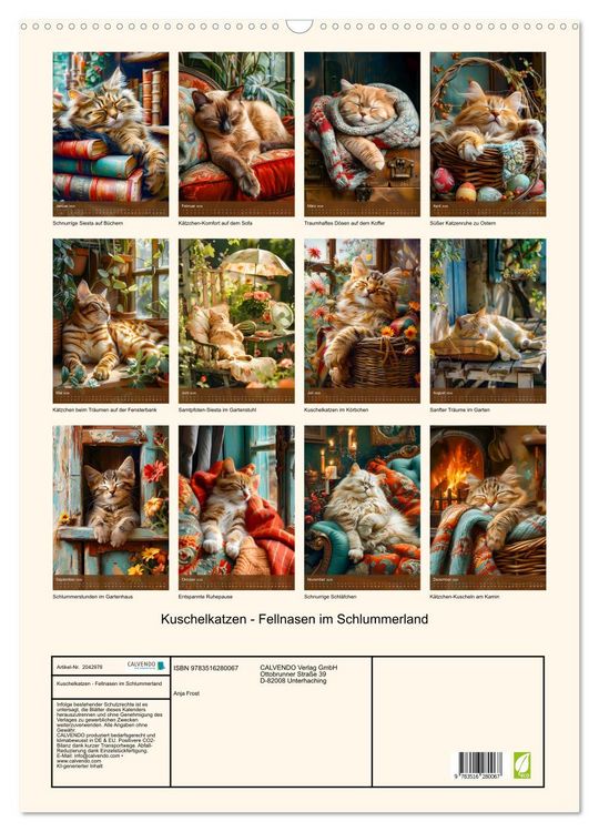 Produktbild: Kuschelkatzen - Fellnasen im Schlummerland (Wandkalender 2026 DIN A2 hoch), CALVENDO Monatskalender