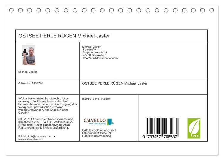 Produktbild: OSTSEE PERLE R&Uuml;GEN Michael Jaster (Tischkalender 2026 DIN A5 quer), CALVENDO Monatskalender