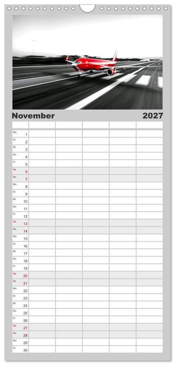 Produktbild: Familienplaner 2027 - BLITZschnell - Z&uuml;ge und Flugzeuge in Bewegung - Color-Key mit 5 Spalten (Wandkalender, 21 x 45 cm) CALVENDO
