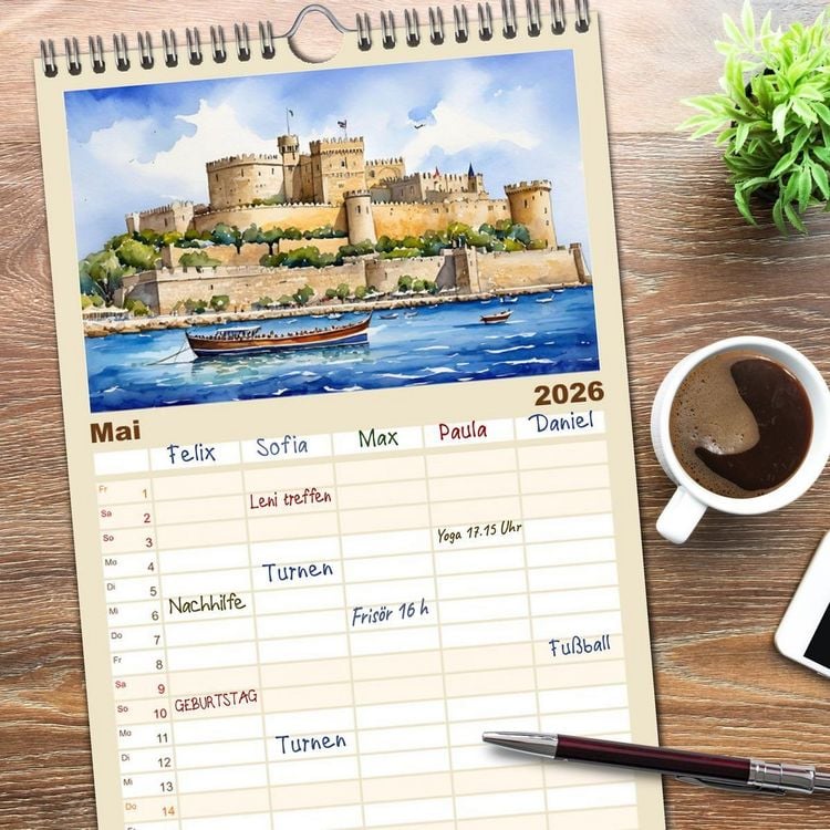 Produktbild: Familienplaner 2026 - Kalimera Griechenland mit 5 Spalten (Wandkalender, 21 x 45 cm) CALVENDO