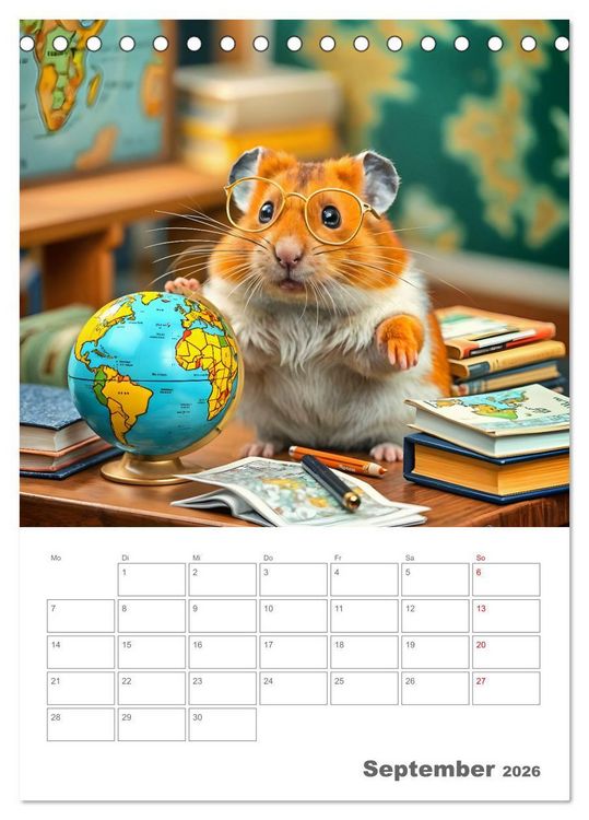 Produktbild: School Hamster - Eifrige KI Hamster pr&auml;sentieren ihre Hamsterschule (Tischkalender 2026 DIN A5 hoch), CALVENDO Monatskalender