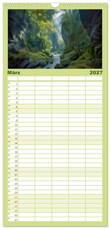 Produktbild: Familienplaner 2027 - Tr&auml;umereien in Gr&uuml;n mit 5 Spalten (Wandkalender, 21 x 45 cm) CALVENDO