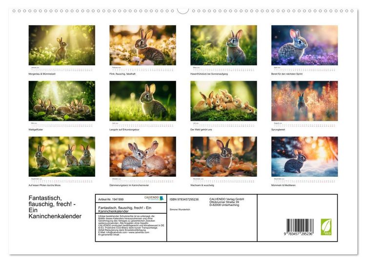 Produktbild: Fantastisch, flauschig, frech! - Ein Kaninchenkalender (hochwertiger Premium Wandkalender 2026 DIN A2 quer), Kunstdruck in Hochglanz