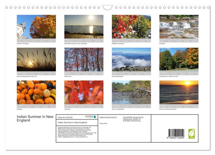 Produktbild: Indian Summer in New England (Wandkalender 2026 DIN A3 quer), CALVENDO Monatskalender