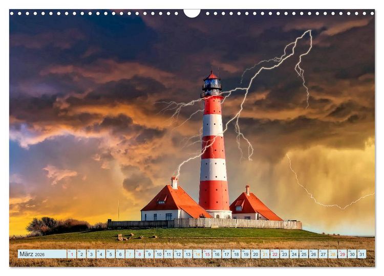 Produktbild: Leuchtturm Gewitter (Wandkalender 2026 DIN A3 quer), CALVENDO Monatskalender