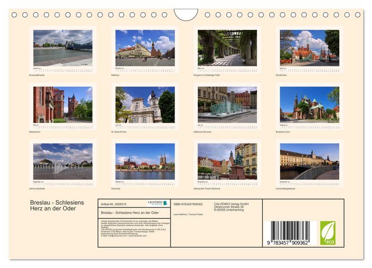 Produktbild: Breslau - Schlesiens Herz an der Oder (Wandkalender 2026 DIN A4 quer), CALVENDO Monatskalender
