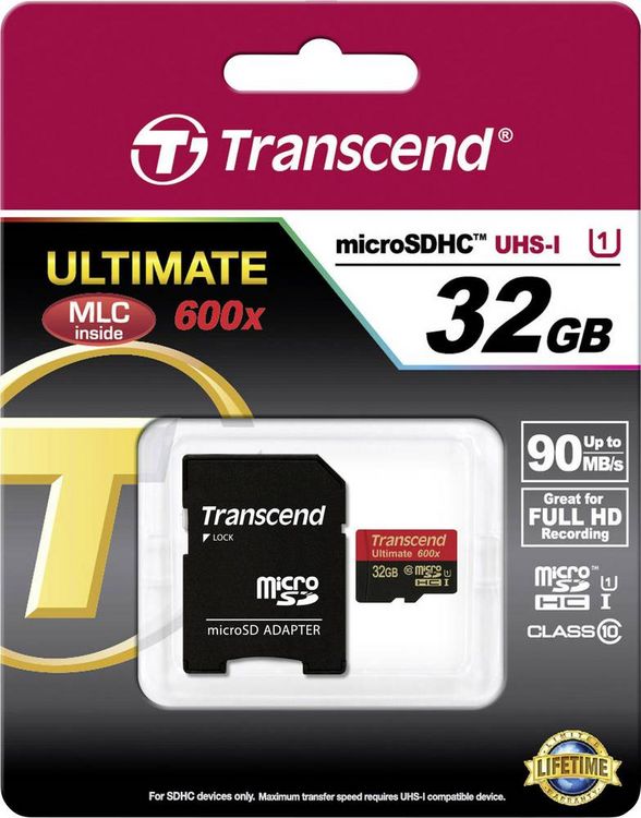 Produktbild: Transcend Ultimate (600x) microSDHC-Karte Industrial 32 GB Class 10, UHS-I inkl. SD-Adapter