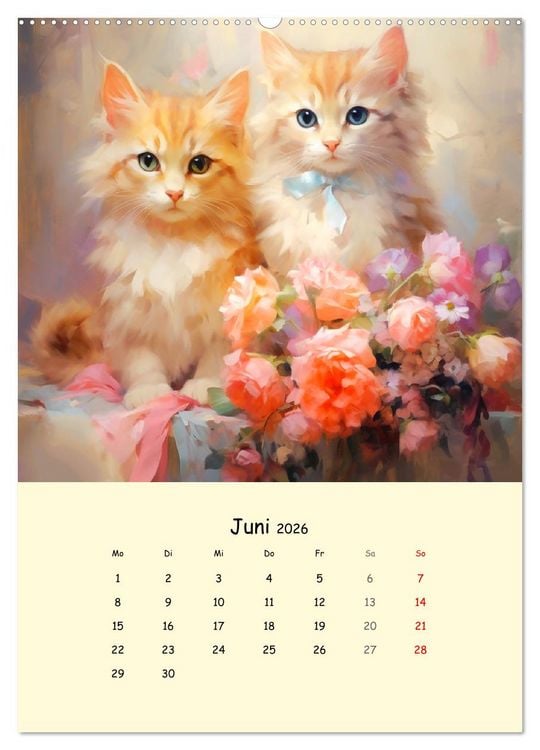 Produktbild: Liebliche Katzen. Anmut und W&uuml;rde mit Blumen (Wandkalender 2026 DIN A2 hoch), CALVENDO Monatskalender