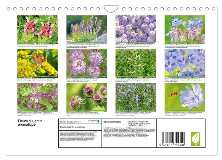 Produktbild: Fleurs du jardin aromatique (Calendrier mural 2027 DIN A4 vertical), CALVENDO calendrier mensuel