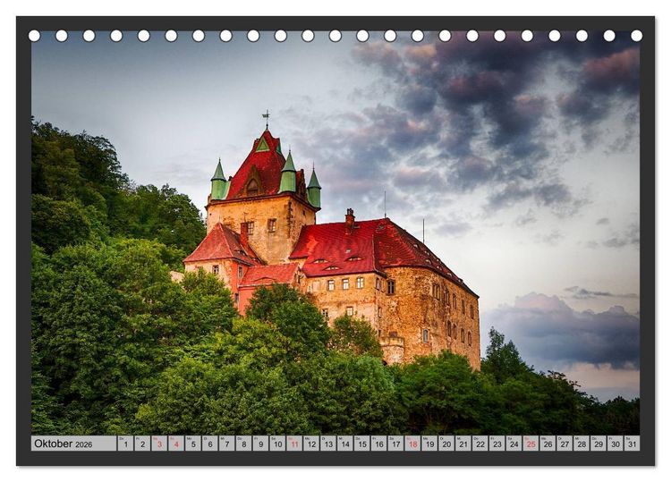 Produktbild: Burgen und Schl&ouml;sser um Dresden (Tischkalender 2026 DIN A5 quer), CALVENDO Monatskalender