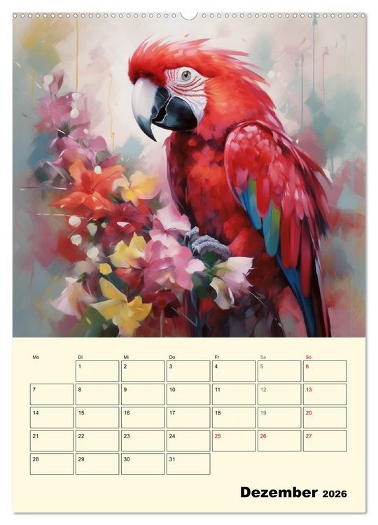 Produktbild: Bunte V&ouml;gel. Bezaubernde Papageien-Aquarelle (hochwertiger Premium Wandkalender 2026 DIN A2 hoch), Kunstdruck in Hochglanz