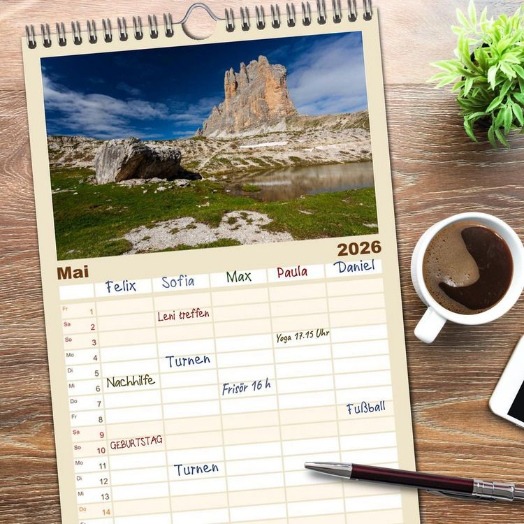 Produktbild: Familienplaner 2026 - Drei Zinnen. Sextner Dolomiten mit 5 Spalten (Wandkalender, 21 x 45 cm) CALVENDO